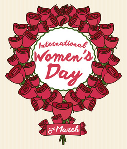 玫瑰和一条丝带为妇女节，矢量图形成妇女的象征