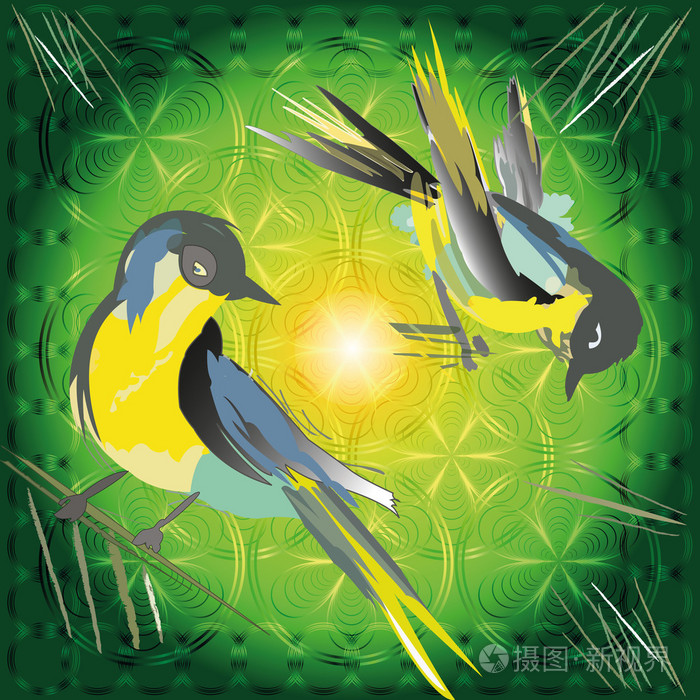 在明亮的彩色背景上的抽象鸟插画-正版商用图片1m069f-摄图新视界