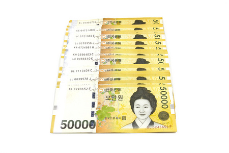 韩元汇率法案在白色背景上孤立