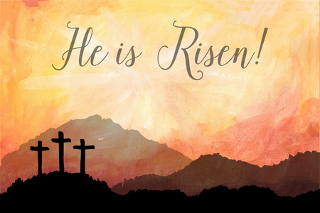 复活节的场景与交叉.耶稣基督.水彩的矢量图照片