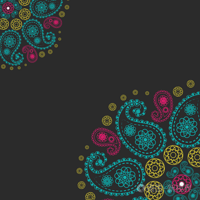 与佩斯利装饰的黑色背景.圆形的装饰品.矢量模式