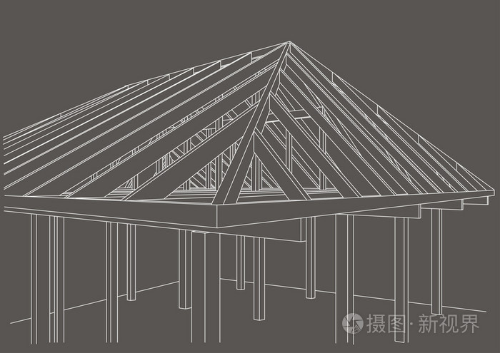 线性建筑素描木结构房屋在灰色的背景上