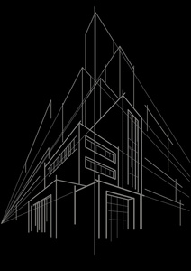 大厦素描抽象的线性素描多层大厦在黑色背景上照片