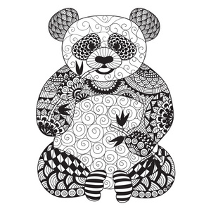 手拉的 zentangle 熊猫为着色书为成人 纹身 衬衫设计 logo 等