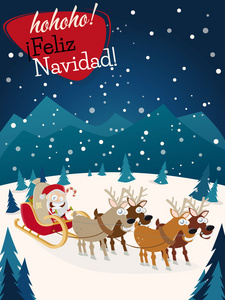 西班牙圣诞问候费利斯纳维达与圣诞老人和驯鹿