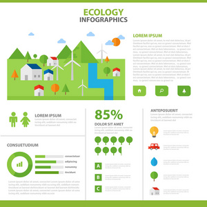 生态信息图表元素布局模板平面设计集，生态演示文稿模板布局为市场营销和广告专业手册传单的
