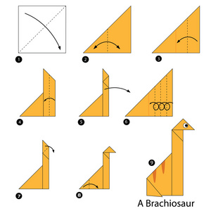 一步一步的说明如何使折纸 A 恐龙