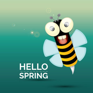 你好春天。卡通可爱明亮婴儿蜜蜂