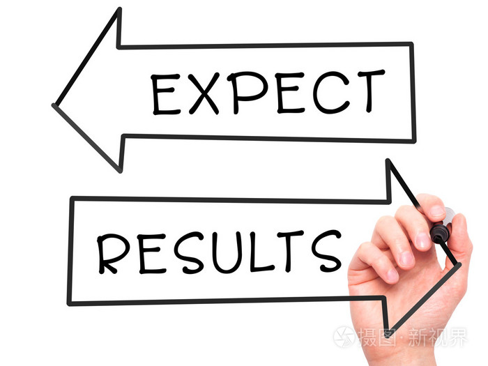 男子手书写预期和结果与标记在透明w