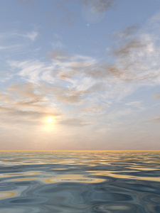 美丽的海景，日落乌云满天与水和波