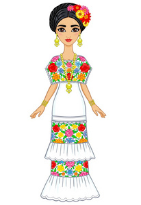 动画的墨西哥女孩在喜庆礼服图片