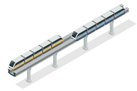 单轨列车。 空中火车。 SK矢量等距图