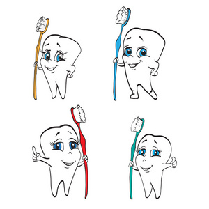 牙齿和牙刷好笑的漫画卡通人物标志牙医
