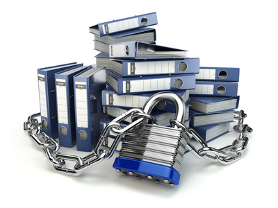文件文件夹和链带锁。数据和隐私的安全。信息