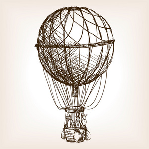 老式的空气气球轮手的素描画的矢量