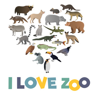 我爱动物园。与动物图像矢量海报