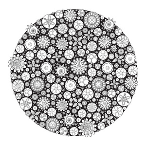圆圈花卉装饰。手绘艺术曼荼罗。模仿的油墨
