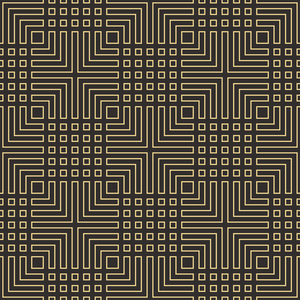 无缝黑色和金色装饰艺术几何轮廓模式矢量