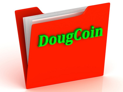 Dougcoin明亮的绿色字母上红色的文书工作文件夹