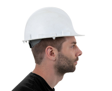 工程师与白色背景上的安全帽