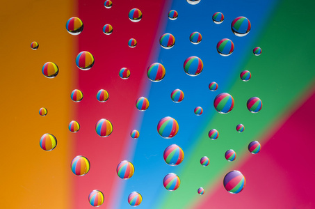 彩色背景上的五彩的水珠图片