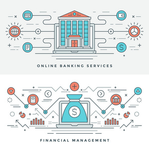 平面银行和财务管理概念矢量插图