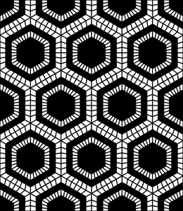 矢量现代无缝几何图案十六进制，黑色和白色抽象几何背景，枕头打印 单色复古纹理，时髦时尚设计