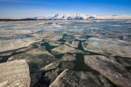 在 Jokulsarlon 冰川泻湖的冰山