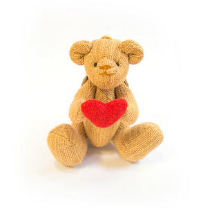 棕色的玩具熊，用红色的心