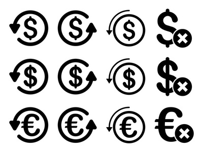 美元和欧元计费单位矢量图标集
