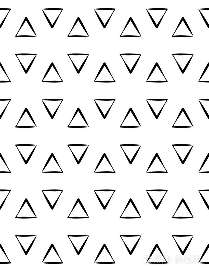 矢量现代无缝几何图案三角形,黑色和白色抽象几何背景, 枕头打印