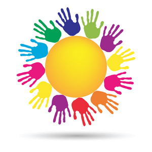 与儿童手印的抽象太阳照片