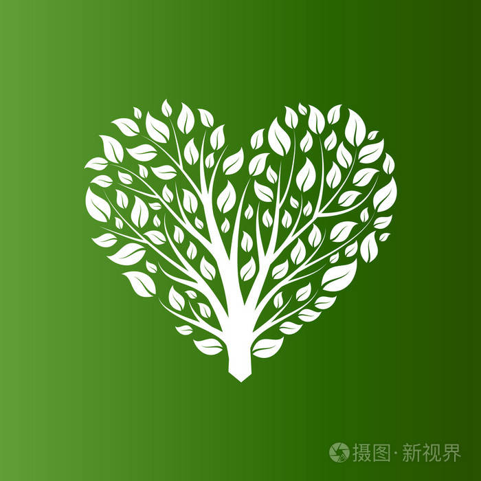向量的心形状树绿色背景