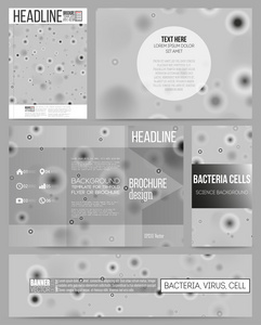 组的业务模板的演示文稿 小册子 传单或小册子。分子生物学研究，细胞的灰色，科学矢量背景
