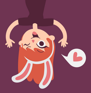 恋爱小兔子可爱的小兔子情人女孩显示屏幕上颠倒了照片