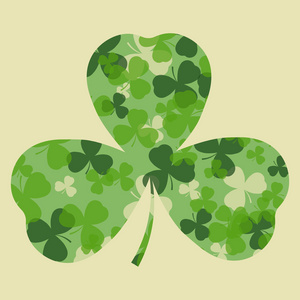 矢量 St Patrick 一天卡。绿色三叶草叶三叶草叶形状和白色或米色背景上。爱尔兰设计卡 邀请或问候 纺织 网站 宣