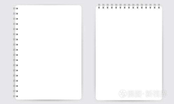 空白的现实螺旋记事本笔记本上白色矢量孤立