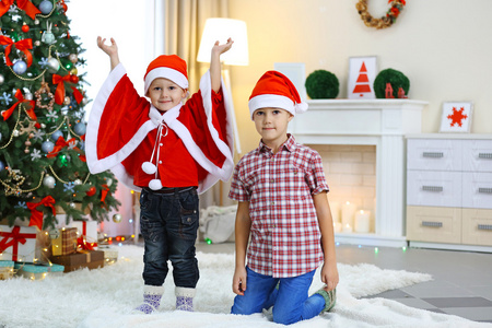 两个可爱的小兄弟在圣诞节