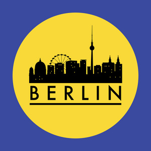 抽象的柏林天际线,与标志性建筑照片