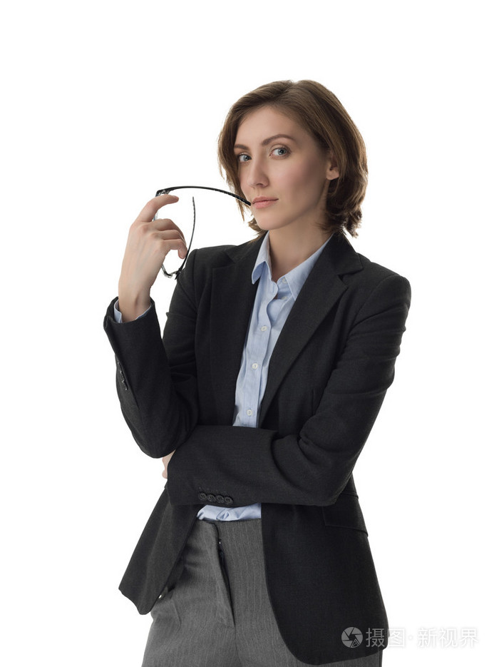 业务的女人在手眼镜