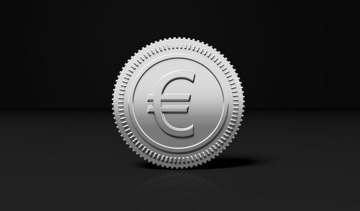 欧元符号，黑色的背景上孤立与银币