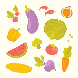 矢量卡通水果和蔬菜集