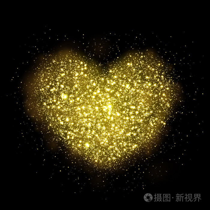 矢量金色闪闪发光的心脏闪闪发光的粒子。