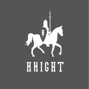 帽子会标骑在马背上的骑士,戴着链甲头盔照片