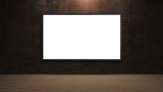 黑岩墙上电视带白色的屏幕