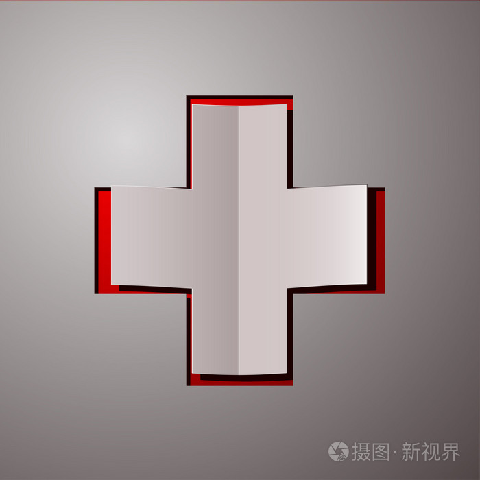 白色十字架,红色背面贴纸或卡片矢量药