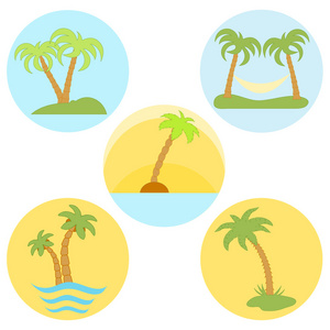 设置的五个矢量图标与棕榈树