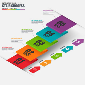 信息图表业务楼梯步成功矢量设计模板。可以用于工作流进程 启动 横幅 图 数字选项，工作计划，网站设计