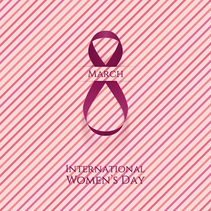 3 月 8 日妇女节弯曲粉红色贺卡丝带