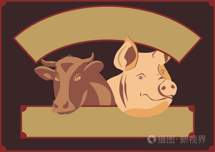 牛和猪矢量图